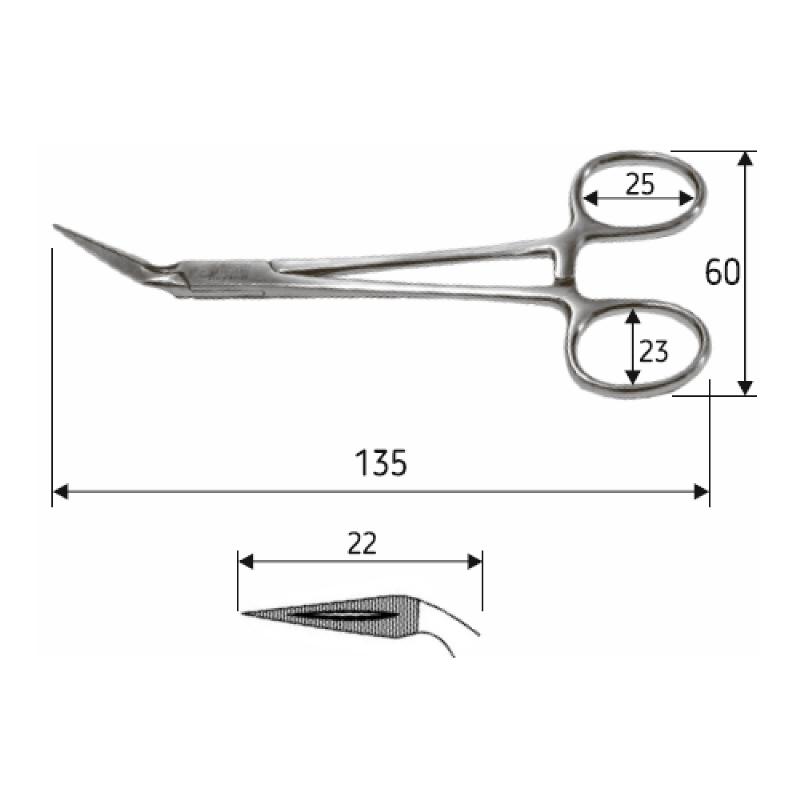 Затискач (корнцанг) Stieglitz зігнутий 13,5 см, J-16-150, Surgicon